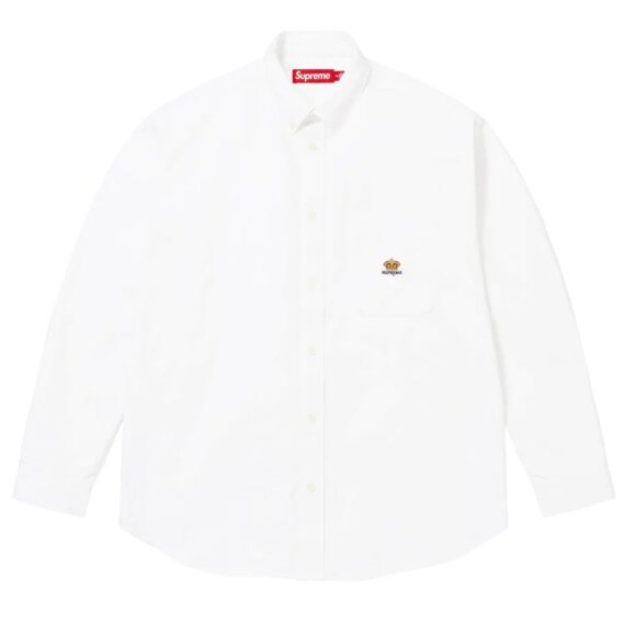 Supreme Men's Loose Fit Flannel Oxford ShirtWhiteSize Large